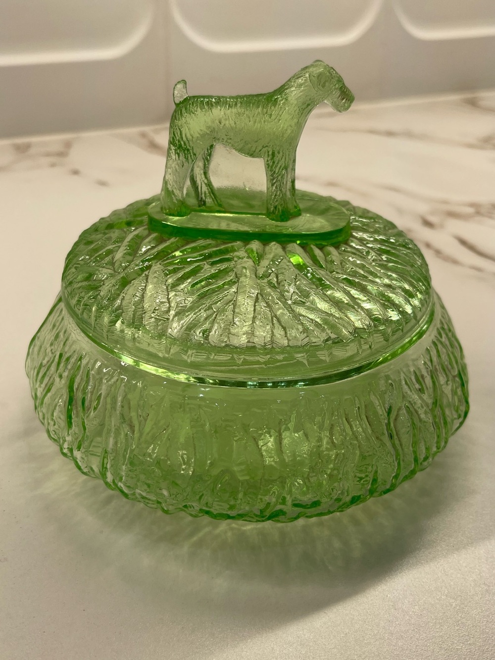 Green Vaseline Standing Terrier Powder Jar